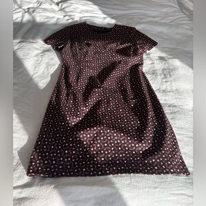 Theory Black and Red Geometric Dress Short Sleeve Virgin Wool